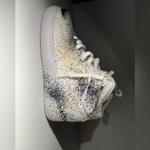 Nike Air Force 1 Mid Paint Splatter White Gold Black DH2933-111 5.5Y